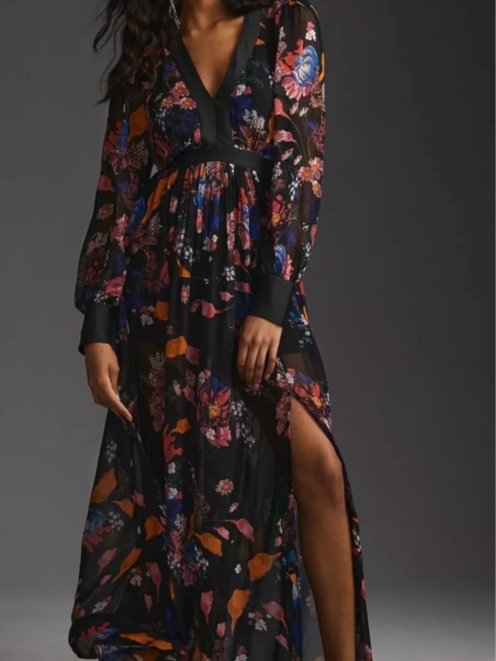 Maeve by Anthropologie Black Floral Maxi Dress – Size 0 – Fall Tones – Like New